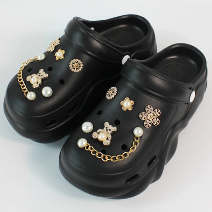 Women DIY Silver Butterfly-Knot Fashion Bow Decor Clogs Summer Sping Autumn Beach Sandals Cave Hole Garden Shoes Students Girls