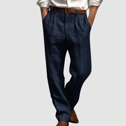 Cotton Linen Pants For Men Pleated Front Trouser Straight Leg Suit Trousers Solid Men Sweatpants Korean Fashion Sportswear