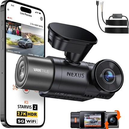 Vantrue N2X 2.7K HDR Dashcam Front and Inside 5G WiFi Dual Dash Camera with IR Night Vision STARVIS 2 Voice Control 60FPS GPS