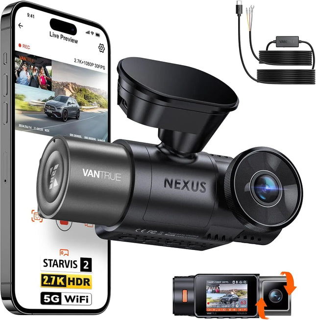 Vantrue N2X 2.7K HDR Dashcam Front and Inside 5G WiFi Dual Dash Camera with IR Night Vision STARVIS 2 Voice Control 60FPS GPS