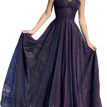 Sparkly Tulle Prom Dresses for Women 2025 Long Corset A Line Spaghetti Straps Glitter Formal Gowns Evening Dress Customized