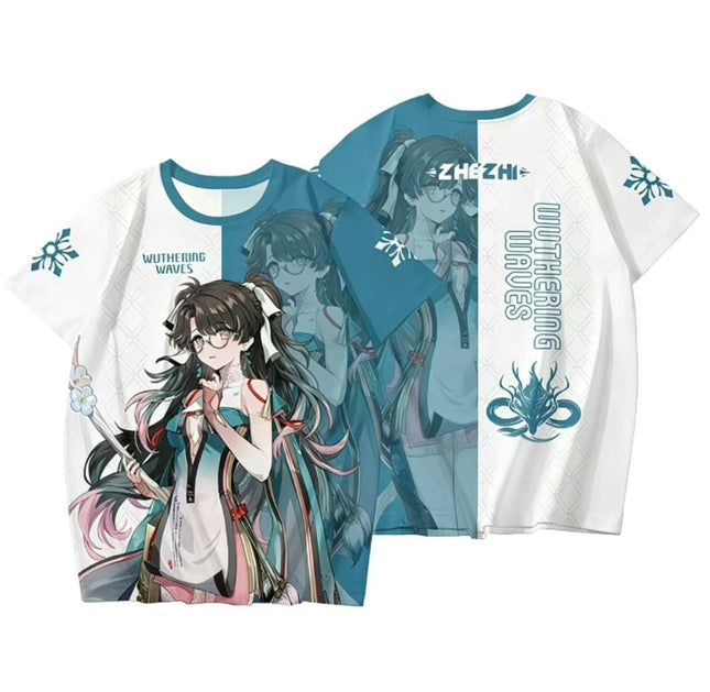 Juegos de Anime Wuthering Waves Hiyuli Cosplay Camiseta 3D Moda Manga Corta Camiseta Casual Hombres Mujeres Harajuku Top Ropa de Verano