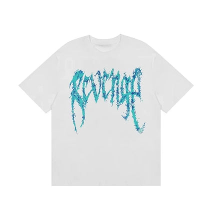 Gothic Font T-Shirt 2D Metal Effect Graphic Tee, Black Streetwear Bold Letter Print Tops for Men Women Casual men clothing
