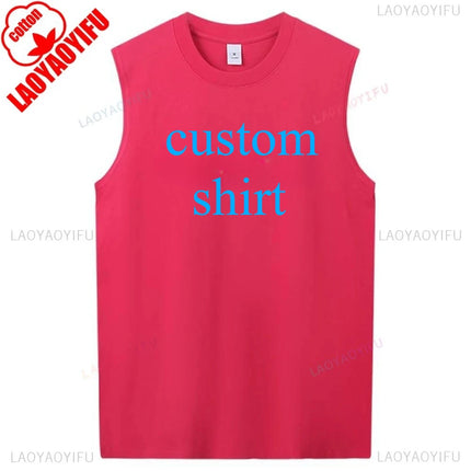 220g Customize Your custom Adult Sleeveless Cotton Men Vest Tshirt Tops Fashion Summer Trend DIY Tee Man Streetwear Men Clothing