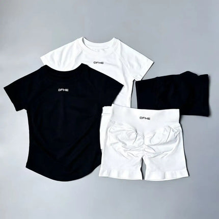 2 Piece Athletic Tracksuit, Seamless Short Sleeve Yoga Wear, High Stretch Running Shorts, Gym Training Outfit