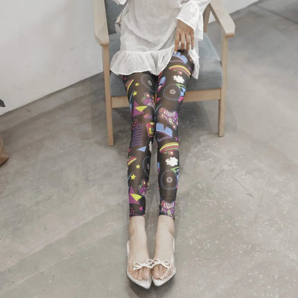Summer Thin Mesh Fashion Printing Women Leggings Cool Breathable Stretch Lolita Hottie Sexy Slimming Gauze Cropped Pants