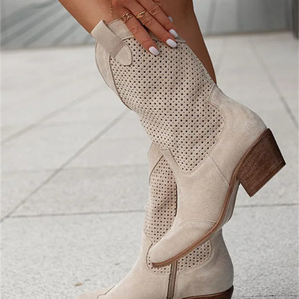 2023 Winter Women's Ankle Boots Designer Fashion High Heel Women's Shoes Burnt Flower Suede Low Sleeve Women's Boot Trend