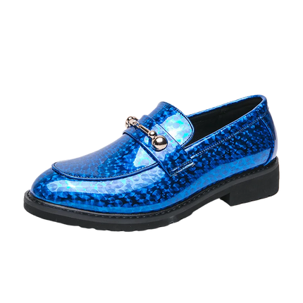 Men's Glossy Leather Shoes European American Luxury Blue High-end Banquet Loafers Commuting Party Dress Formal Shoes Size：38-46