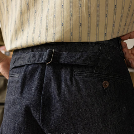 Red Tornado Pleated Denim Pants High Waist Loose Fit Vintage Style Men's Naples Trousers