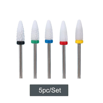 5 PCS Ceramics Nail Drill Bits Conical Tip For Manicure Drill Rotating Polishing Machine Cutter Remove Gel Acrylic Accessories