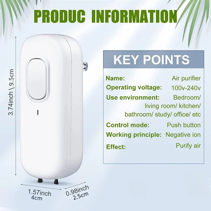 Mini Air Purifier For Home, Plug-in Negative Ion Generator  House Odor Eliminator Cleaner EU/UK/US Plug