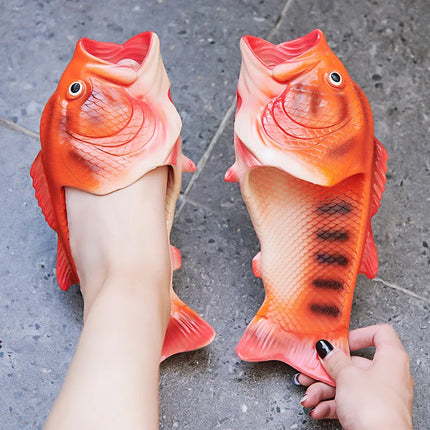 Funny Lifelike Fish Slippers Plus Size 43-47 Women's Weird Animal Slides Beach Slippers Unisex Indoor Outdoor Shoes Flip Flops