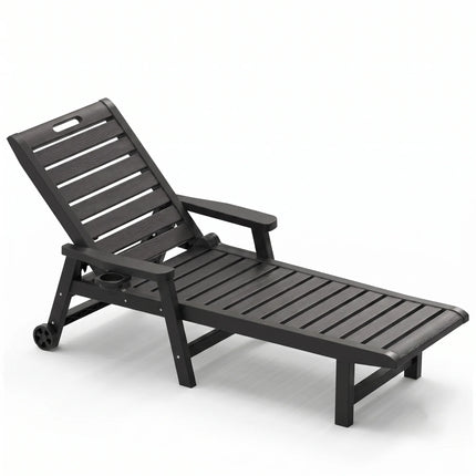 Indoor & Outdoor Plastic Chaise Lounge Chair, Adjustable Backrest Weather Resistant Patio Sun Lounger for Poolside Garden Backyard