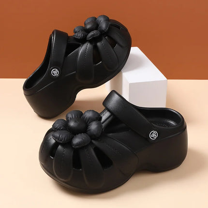 2026 New Women Platform Clogs with Flower Decor,EVA Thick Sole Wedge Sandals Non-slip Breathable Garden Shoes Summer Beach Shoes