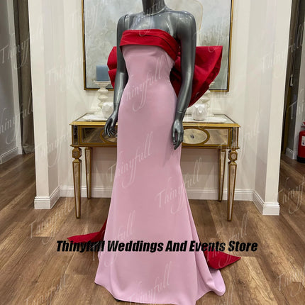 Thinyfull Arab Mermaid Prom Dresses ﻿Strapless Sleeveless Satin Evening Gowns Formal Dress with Bow robes de soirée Customized