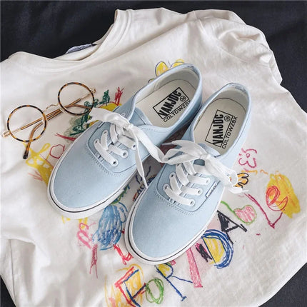 Casual Flats Canvas Sneakers Women Outdoor Solid Color Shallow Sports Shoes Tennis Female Streetwear Lace Up Vulcanize Shoes