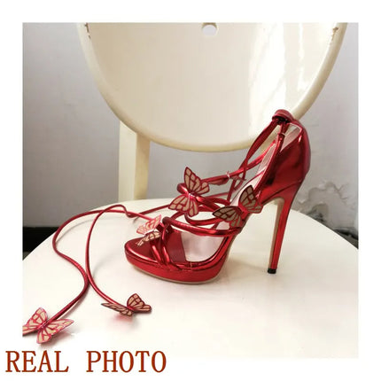 ANOVISHANA Sexy Elegant Open Toe Women Sandals Cross Strap Party Thin Stiletto Heel Big Size 30 46 47 48 49 50 Red