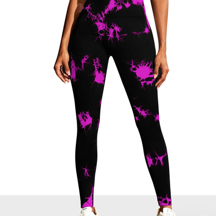 Women's Tie Dye Seamless High-Waisted Yoga Pants Tummy Control Belly Band Pants Comfortable Stretchy Leggings for Women
