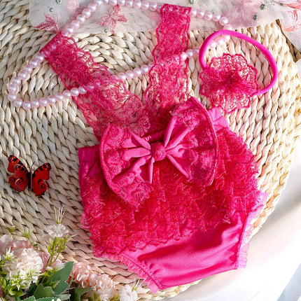 Ylsteed Newborn Photography Lace Romper Set  Photo Shoot Outfits with Bow Headband for Baby Girl Picture Ideas