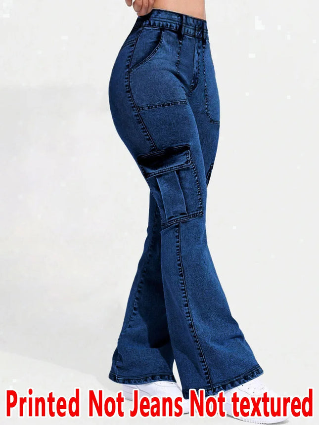8175 [Printed Pants - Not Faux Denim Fabric][Imitation Faux Denim Flare Pants] Printed Flare Trousers - product image 6