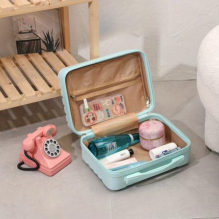 Chic 14-Inch Mini Suitcase Cosmetic Bag - Lightweight, with Zip Closure & Fixed Shoulder Strap - Perfect for Travel, Students