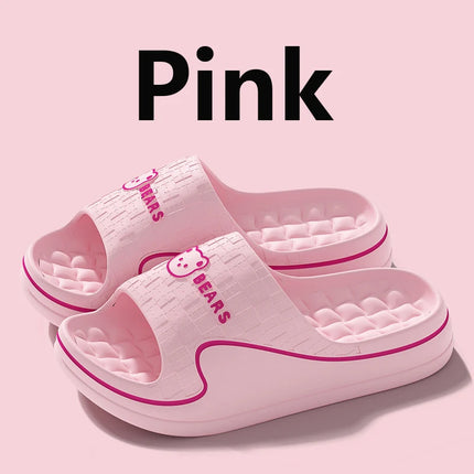 Pink cartoon bear EVA slide slippers with matching trim
