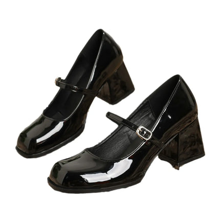 Ankle Strap Platform Pumps Women Pu Leather Square Toe Mary Jane Shoes Woman Goth Thick High Heels Shoes Ladies
