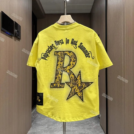 Summer Pure Cotton Breathable Short-sleeved T-shirt for Men with Letter Prints Trendy Fashion Round Neck Versatile T-shirt Top