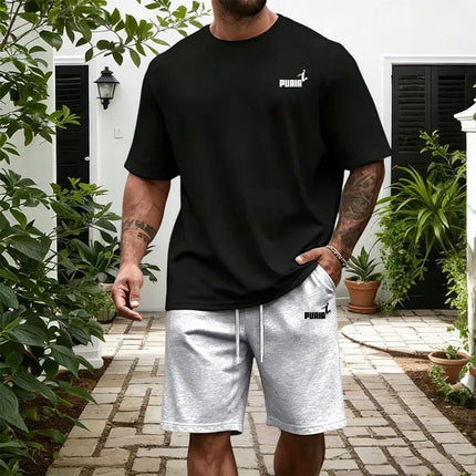 2026 New in Men's Set White/black T-shirt and Knee-length Shorts Summer Daily Casual Sports Shorts Sleeve Tracksuit Tees Outfits