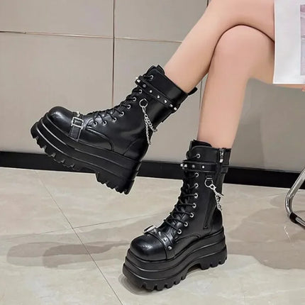 New Autumn Luxury Winte Platform Women Ankle Boots Gothic Style Cool Women Combat Boots Brand Street Women Shoe Boot Big Size 42