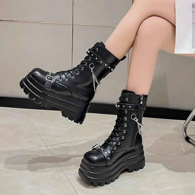 Neue Herbst Luxus Winter Plateau Damen Stiefeletten Gothic Style Coole Damen Kampfstiefel Marke Street Damenschuhe Stiefel Große Größe 42