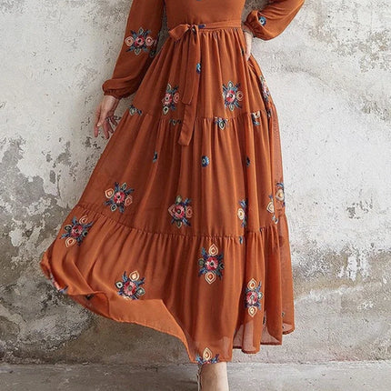 Eid Muslim Abayas for Women Dress Floral Embroidery Long Sleeve Dubai Long Robe Party Dress Vestidos Abaya Autumn Vestidos 2024