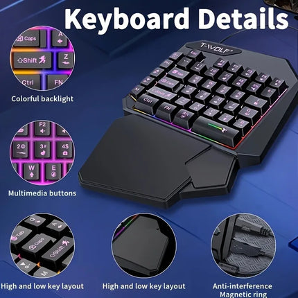 2 In1TF900 Gaming Keyboard and Mouse Set Ergonomic Wireless Gaming Keyboard 7 RGB Backlighting, for PUBG Mobile - product ima