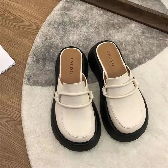 Fashion Retro Large Head Women's Slippers Thick Bottom Women's Bag Head Half Slippers Vulcanized Shoes
