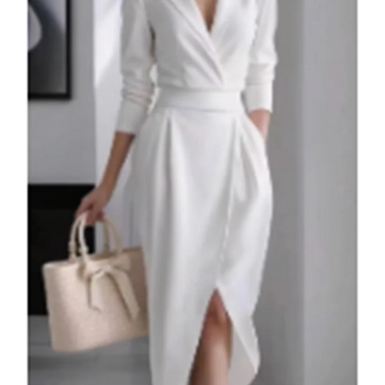 Elegant Suit Dress For Women Fashion Long Sleeve V Neck High Waist Dresses Robe Femme Casual Solid Office Women's Clothing New