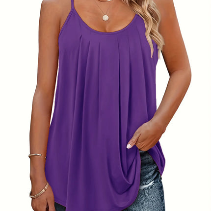 Women Summer Vest Tank Sleeveless Strap Tops Folded Fine Shoulder Straps Camis Loose and Casual Tank Top