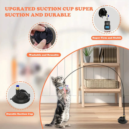 Cat Teaser Toy - Interactive Bell & Feather Wand - Long Suction Cup Pole for Exciting Playtime Adventures - product image fro
