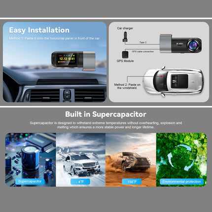HD 2K WIFI/GPS Dash Cam 24H Parking Mode 2560 X 1440 Car DVR Support 256GB Max G-Sensor Loops Recording Dashcam for Vehiles