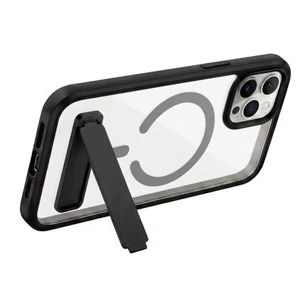 Clear Black Magnetic Cover with Foldable Stand for iPhone 17 11 13 Series 14 16 15 Pro Max 12 Mini Anti Yellow Case Cover Slim