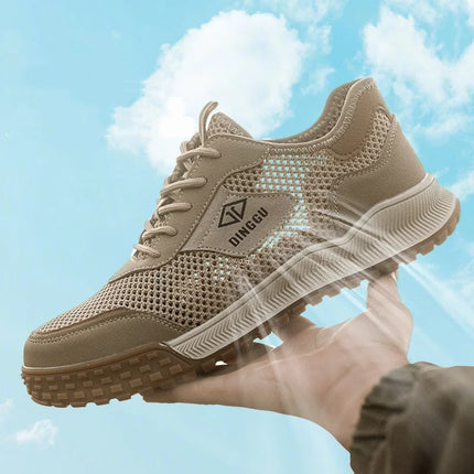 men fashion breathable steel toe covers work shoes air mesh summer safety boots worker security sneakers protective footwear man