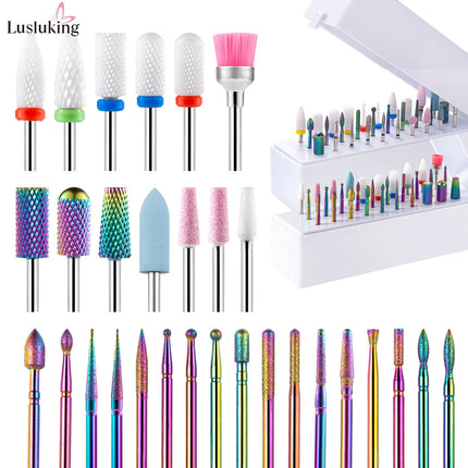 30pcs Nail Drill Bits Ceramic Diamond Cuticle Efile Tungsten Carbide Milling Cutter for Manicure Remover Acrylic Gel Nail Tools
