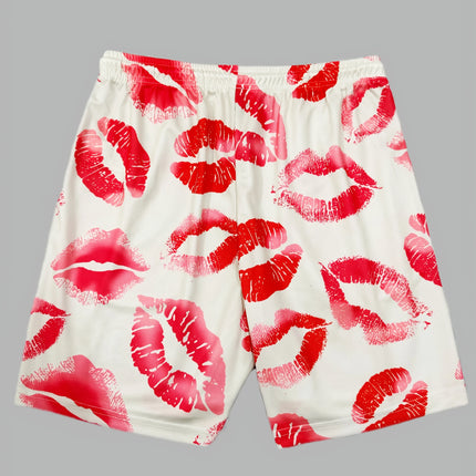 American Romantic Red Lip Print Quick Drying Sports Basketball Shorts, Casual Fitness Shorts