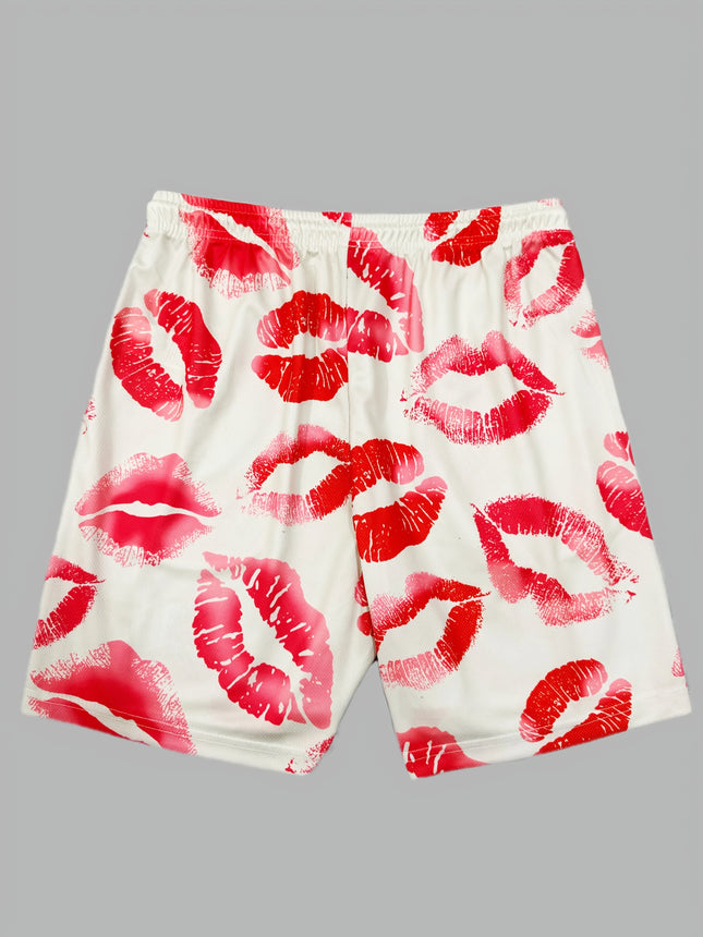 Amerikanische Romantische Rote Lippenabdruck Schnelltrocknende Sport-Basketballshorts, Lässige Fitness-Shorts