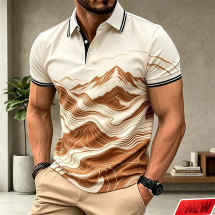 Fashion Wavy Line Graphic Polo Shirt Men Casual Business Handsome Short Sleeve Top Summer Streetwear Colorful 3d Print Lapel Tee