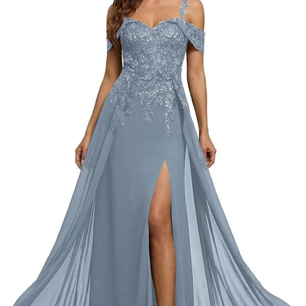 Sequin Lace Mother of The Bride Dresses for Woman with Slit Spaghetti Straps Long Formal Evening Dress