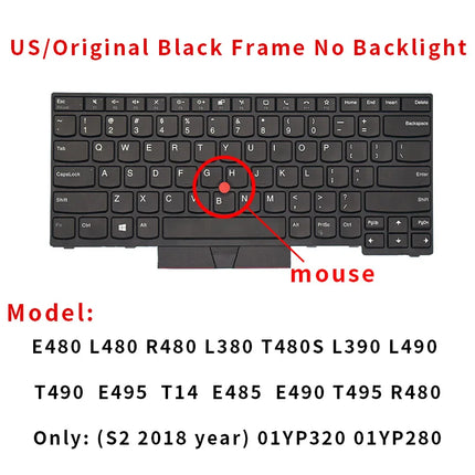 Spanish Russian Backlit Laptop Keyboard For Lenovo Thinkpad E480 E485 E490 E495 L380 L390 L490 L480 T490 T495 01YP280 01YP320