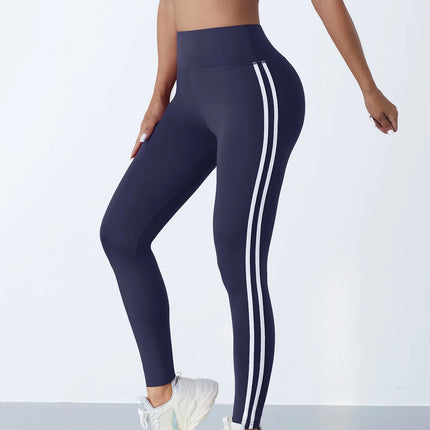 Simple Yoga Leggings With Side Stripes For Women Tummy Control Slim Sports Casual Tights Gym Leggings