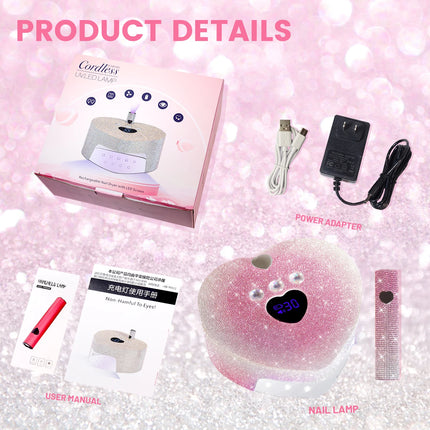 2 in 1 Rechargeable Diamond UV LED Nail Dryer Lamp With Handheld Mini UV Light, Professional Cordless Lamp for Home and Salon