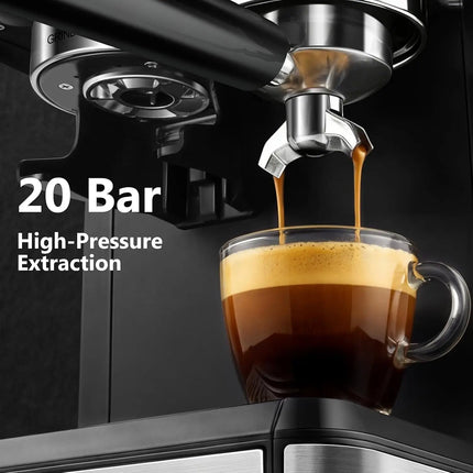 20 Bar Espresso Machine with Grinder, Milk Frother, 60oz Tank for Home