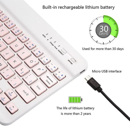 10 Inches Bluetooth Mouse Keyboard Set For Ipad Mobile Phone Tablet Universal Ultra-thin Wireless Pink Green - product image